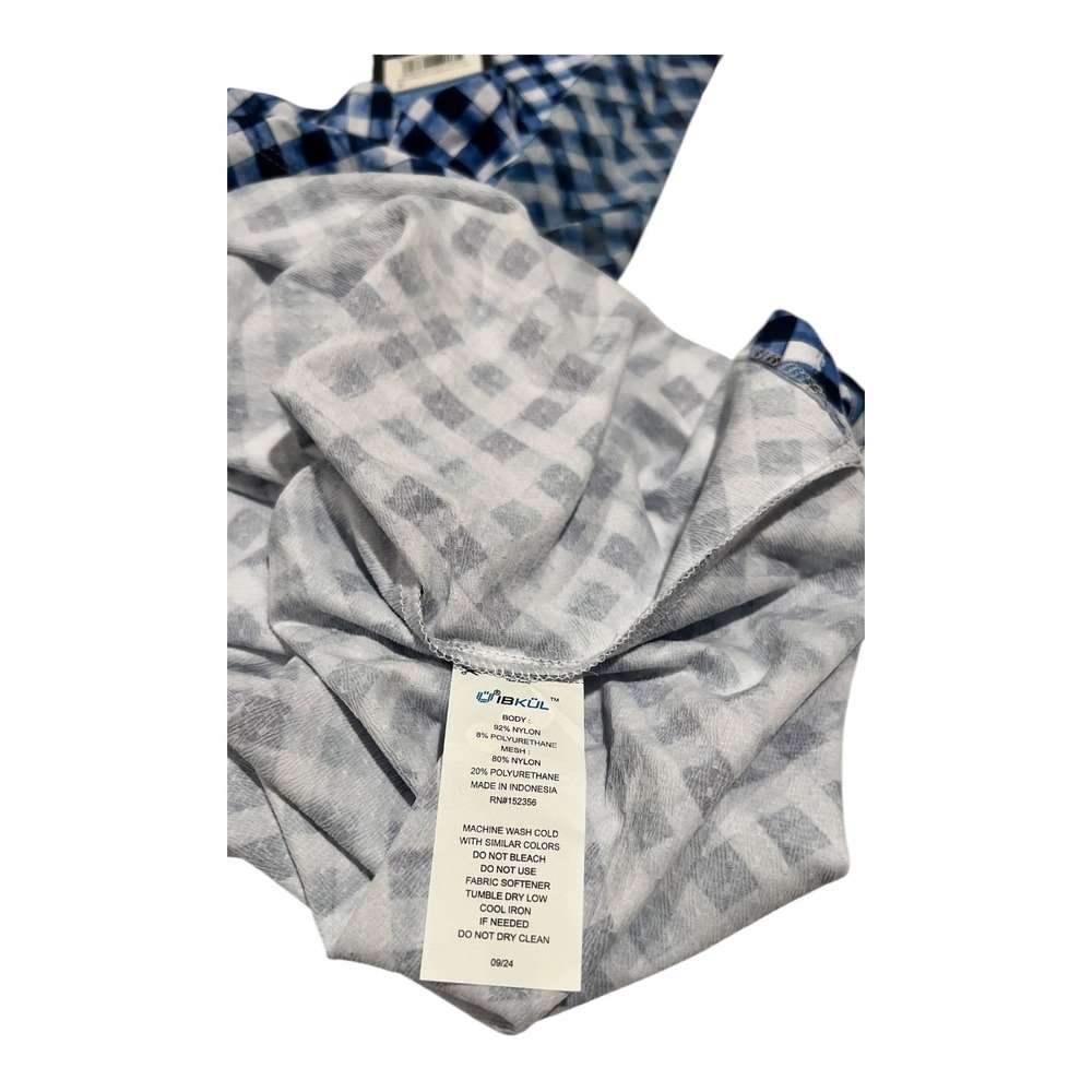 IBKUL Navy/White Gingham Mock‎ Zip Long Sleeve Top UPF 50 Small NWT - Picture 7 of 16